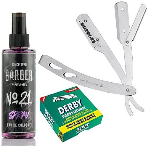 Barbersets - The Shave Factory Straight Edge Razor Kit (Matte/Barber No21 50Ml Cologne / 100 Derby Professional Single Edge Razor Blades)