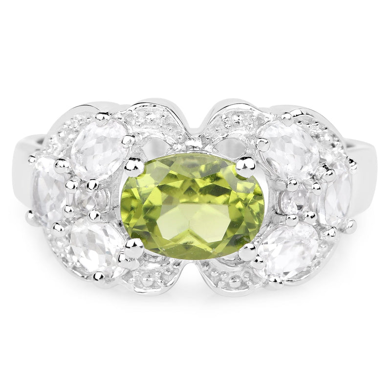 Bids.com 2.70 Carat Genuine Peridot and White Zircon .925 Sterling Silver Ring Rings