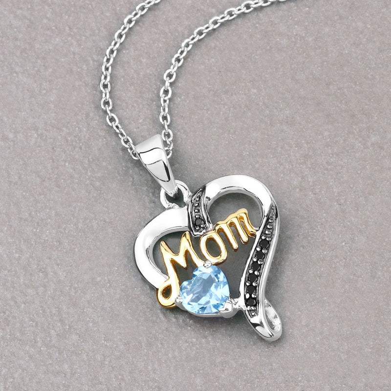 Bids.com 0.57 Carat Genuine Swiss Blue Topaz and Black Spinel .925 Sterling Silver Pendant Pendants