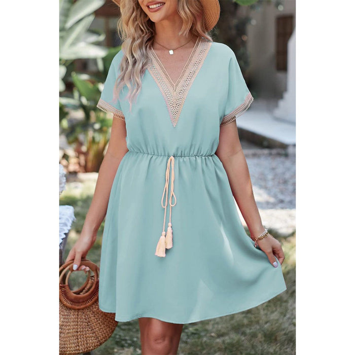 Tassel V-Neck Short Sleeve Dress