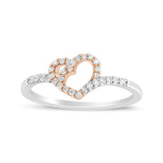 Bids.com 14K Rose Gold Plated and White .925 Sterling Silver 1/5 Cttw Round-Cut Diamond Open Heart Promise Ring (I-J Color, I2-I3 Clarity) - Ring Size 7 Rings