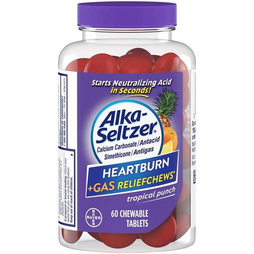 Alka-Seltzer Alka-Seltzer Heartburn Relief + Gas Relief, Extra Strength Antacid, Tropical Fruit, 60 Chewable Tablets Medicine & Drugs