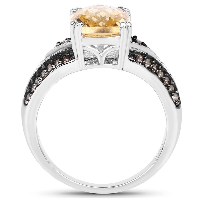 Bids.com 2.79 Carat Genuine Citrine, Champagne Diamond & White Diamond .925 Sterling Silver Ring Rings