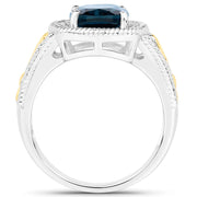 Bids.com 3.59 Carat Genuine London Blue Topaz and White Diamond 14K Yellow Gold with .925 Sterling Silver Ring Rings