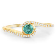 Bids.com 0.33 Carat Genuine Zambian Emerald and White Diamond 14K Yellow Gold Ring Rings