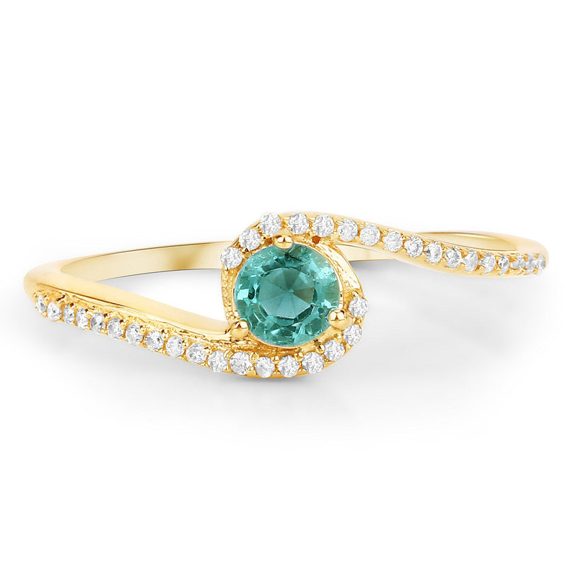 Bids.com 0.33 Carat Genuine Zambian Emerald and White Diamond 14K Yellow Gold Ring Rings