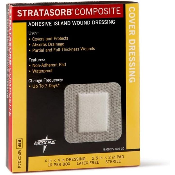 Medline Stratasorb Composite Waterproof Island Dressing   4x4 10 Pack Medical Tape & Bandages