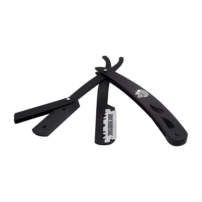 The Shave Factory Straight Edge Razor Kit (Black / 100 Derby Premium Single Edge Razor Blades/Osma Alum Block)