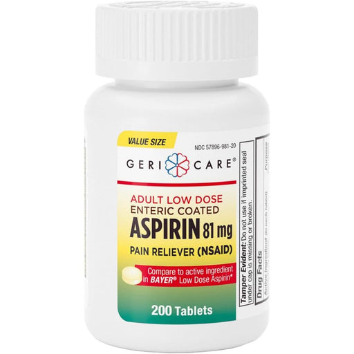 GeriCare GeriCare Aspirin 81mg Adult Low Dose, Pain Reliever 200 Count Medicine & Drugs Lavender