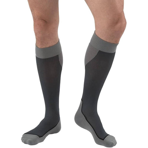 Good Neighbor Pharmacy GNP Unisex Knee-High Compression Socks (15-20 mmHg) – Black/Grey Stripe, Size Small Knee Socks