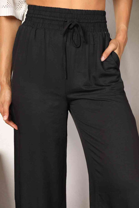 Double Take Drawstring Smocked Waist Wide Leg Pants by VYSN