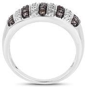 Bids.com 0.83 Carat Genuine Champagne Diamond and White Diamond .925 Sterling Silver Ring Rings