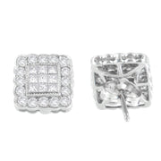Bids.com 14K White Gold 1.0 Cttw Round Brilliant & Princess Cut Diamond Scallop-Edge Framed Square Halo Stud Earrings (G-H Color, SI1-SI2 Clarity) Earrings