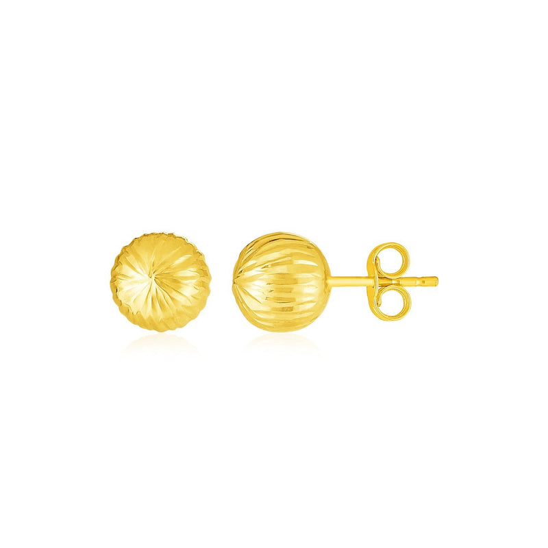 Bids.com 14K Yellow Gold Ball Earrings with Linear Texture Earrings