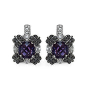 Bids.com 2.67 Carat Genuine Amethyst White Sapphire & Black Diamond .925 Sterling Silver Earrings Earrings