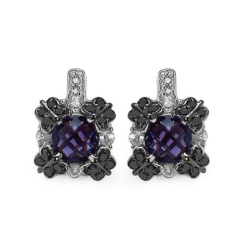 Bids.com 2.67 Carat Genuine Amethyst White Sapphire & Black Diamond .925 Sterling Silver Earrings Earrings