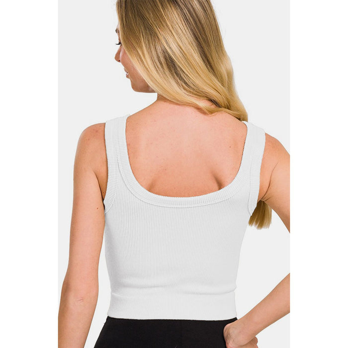 Zenana Ribbed Round Neck Cropped Tank in White