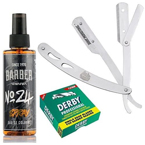 Barbersets - The Shave Factory Straight Edge Razor Kit (Steel Razor/Barber No24 50Ml Cologne / 100 Derby Professional Single Edge Razor Blades)