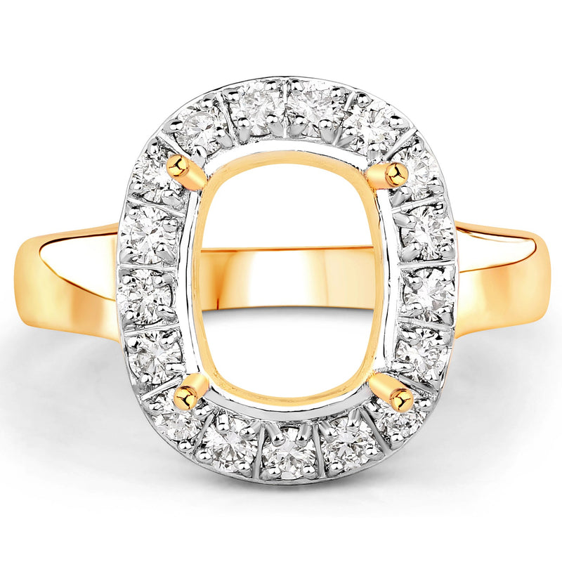 Bids.com 0.51 Carat Genuine White Diamond 14K Yellow Gold Semi Mount Ring - holds 10x8mm Cushion Gemstone Rings