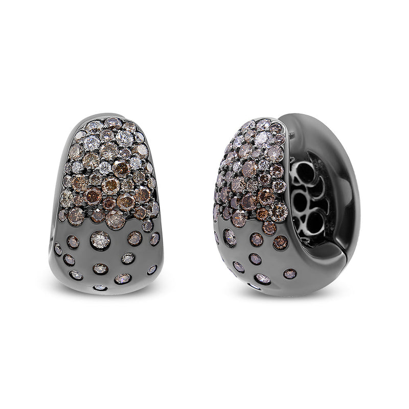 Bids.com Black Rhodium over 18K White Gold 2 1/4 Cttw Prong and Bezel Set White and Brown Diamond Huggy Hoop Earring (F-G/Brown Color, VS1-VS2 Clarity) Earrings