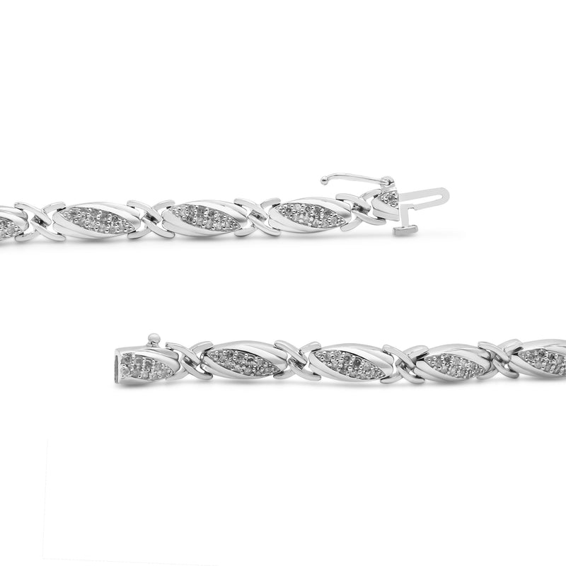 Bids.com .925 Sterling Silver 1.00 Cttw Round Diamond X-Link Bracelet (I-J Color, I2-I3 Clarity) - Size 7.25" Bracelets