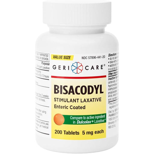 GeriCare GeriCare Bisacodyl 5mg Stimulant Laxative Enteric Coated Tablets, Fast-Acting Constipation Relief 200 Count Medicine & Drugs Lavender