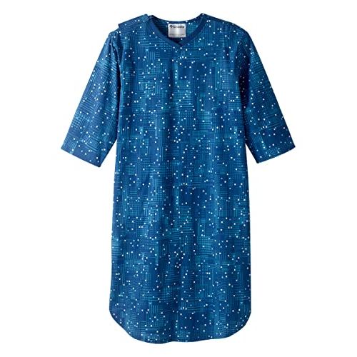 Medline MEN'S NIGHTGOWN WITH DOME CLOSURE, DIGITAL DOT PATTERN, SIZE LARGE (L) Clothing