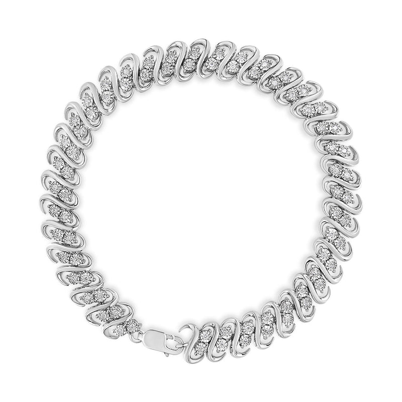 Bids.com .925 Sterling Silver 1/2 Cttw Diamond Double Row S-Link Bracelet (I-J Color, I2-I3 Clarity) - 7.5" Inches Bracelets