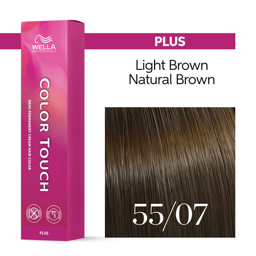 VIP Extensions Wella Color Touch Plus Demi-Permanent Hair Color 55/07 Intense Light Brown Natural Brown Demi-Permanent Hair Color White Smoke