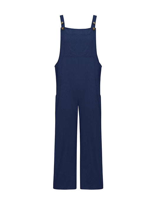 Loose Wide Leg Solid Color Square-Neck Overalls by migunica