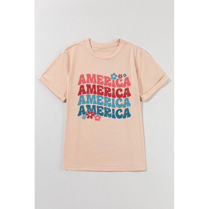 AMERICA Round Neck Short Sleeve T-Shirt