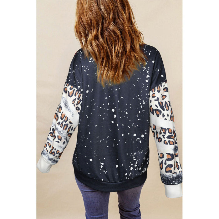 Leopard Round Neck Long Sleeve Sweatshirt