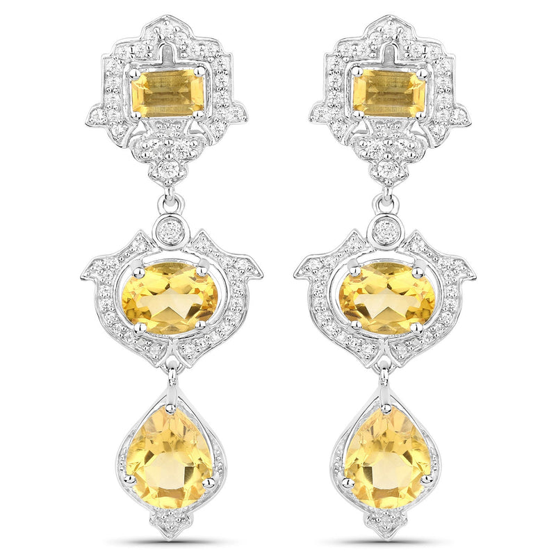 Bids.com 6.63 Carat Genuine Citrine and White Topaz .925 Sterling Silver Earrings Earrings
