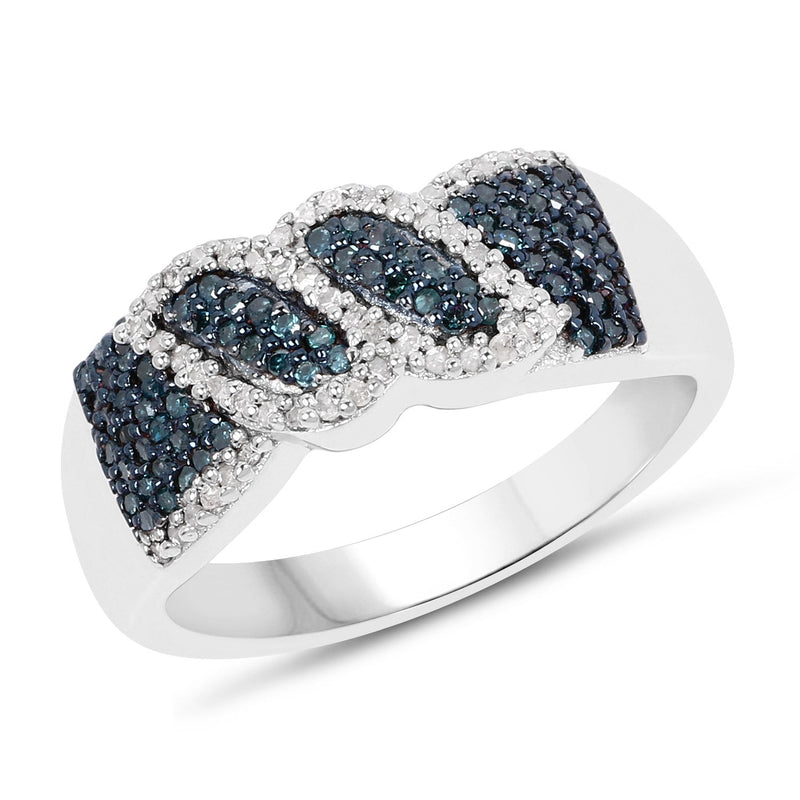 Bids.com 0.67 Carat Genuine Blue Diamond and White Diamond .925 Sterling Silver Ring Rings