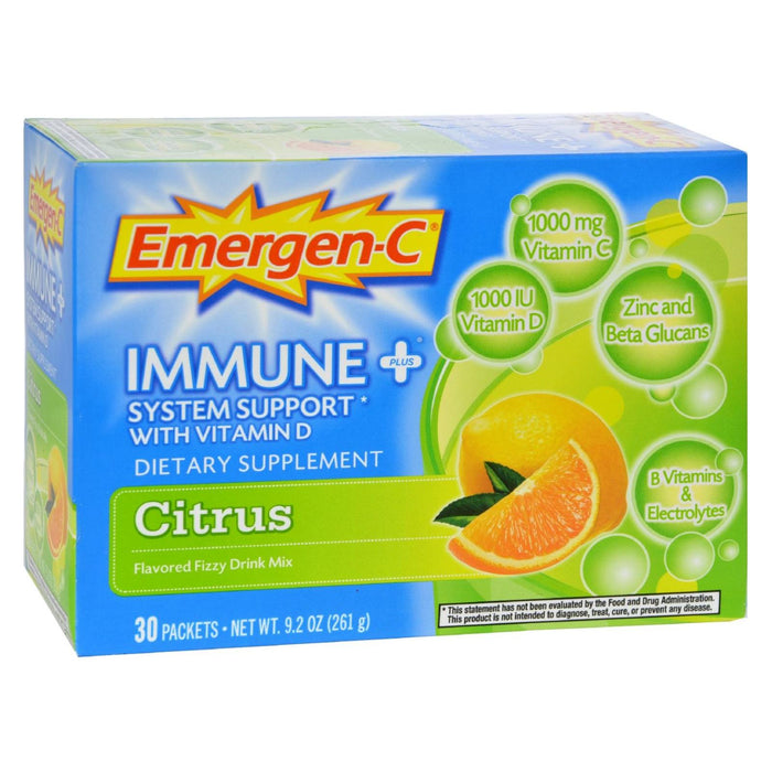 Alacer Emergen-C Immune Plus System Support with Vitamin D Citrus (Pack of 30 Packets)