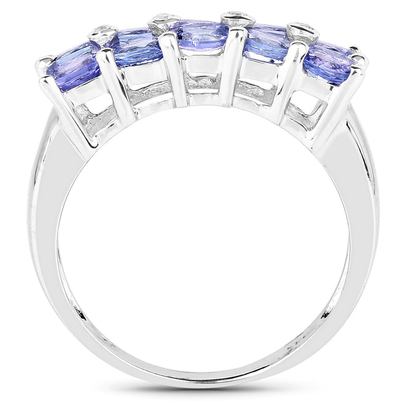 Bids.com 1.76 Carat Genuine Tanzanite and White Sapphire .925 Sterling Silver Ring Rings