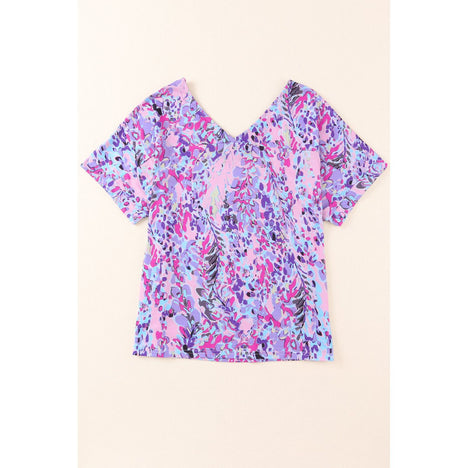 Printed V-Neck Short Sleeve T-Shirt