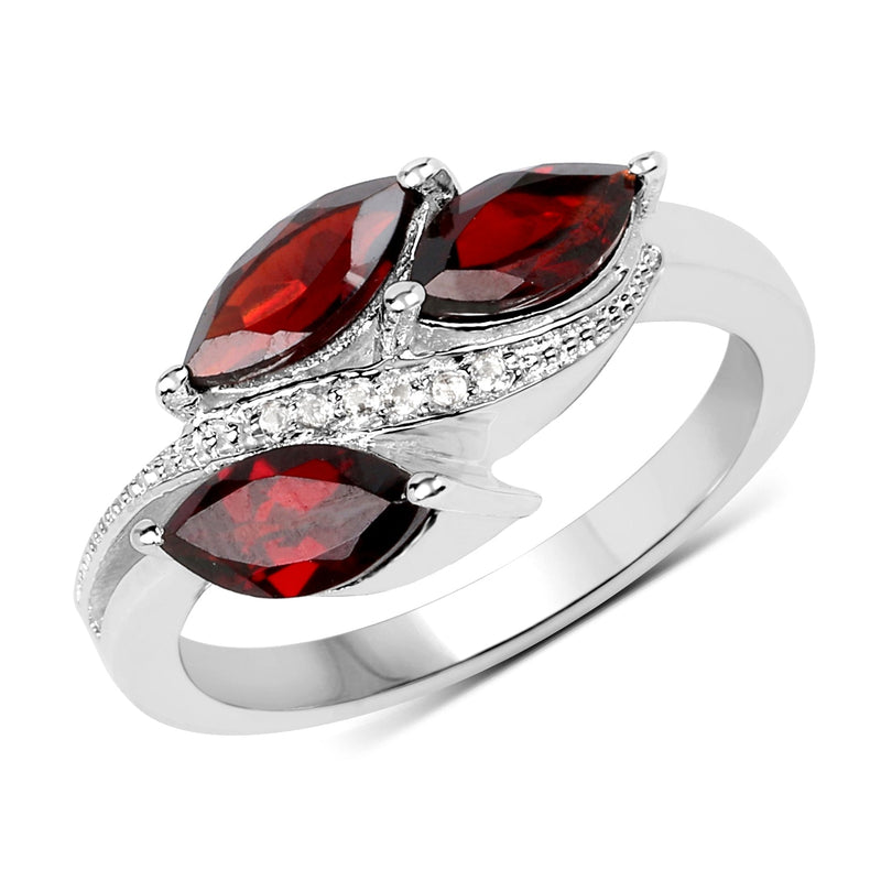 Bids.com 1.98 Carat Genuine  Garnet and White Topaz .925 Sterling Silver Ring Rings