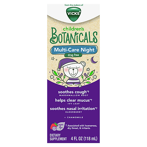 Vicks Vicks Children’s Botanicals Cough Syrup + Mucus + Nasal*, Night, Drug Free, Free Of Medicine, Delicious Kids’ Berry Flavor, 4 Fl Oz, Ages 1 Medicine & Drugs Dark Slate Blue