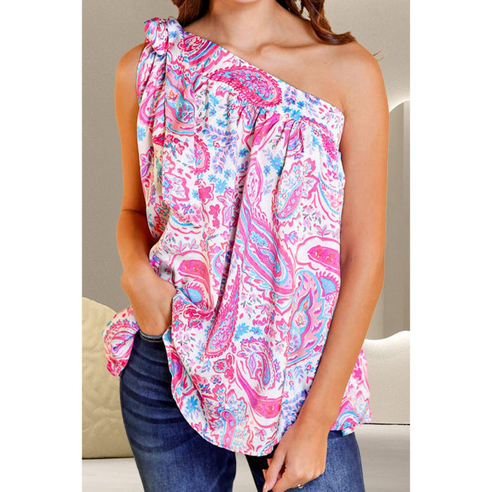 Printed Tied One Shoulder Tank