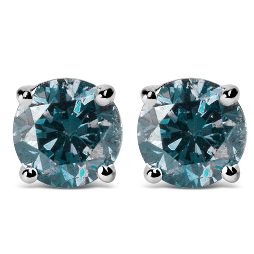 Bids.com 14K White Gold 1/2 Cttw Round Brilliant Cut Lab Grown Blue Diamond 4-Prong Classic Solitaire Stud Earrings (Blue Color, VVS2-VS1 Clarity) Earrings