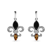 Bids.com .925 Sterling Silver Marquise Cut Onyx and Citrine with Diamond Accent Fleur De Lis Drop Stud Earrings (H-I Color, SI1-SI2 Clarity) Earrings