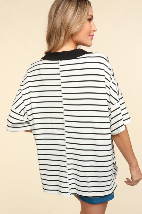 Haptics Striped Dropped Shoulder Half Sleeve T-Shirt