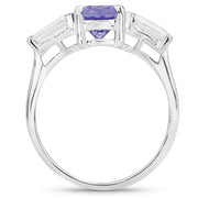 Bids.com 2.00 Carat Genuine Tanzanite and White Topaz .925 Sterling Silver Ring Rings