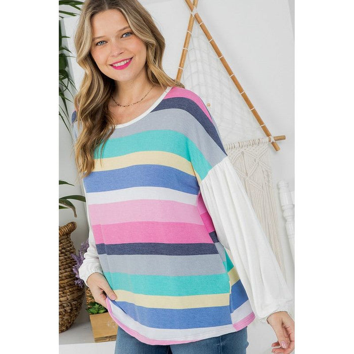 Plus Multi Stripe Mixed Boxy Top