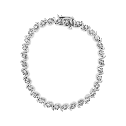 Bids.com .925 Sterling Silver 1.0 Cttw Diamond Spiral Wave Curved-Link 7" Tennis Bracelet (I-J Color, I3 Clarity) Bracelets