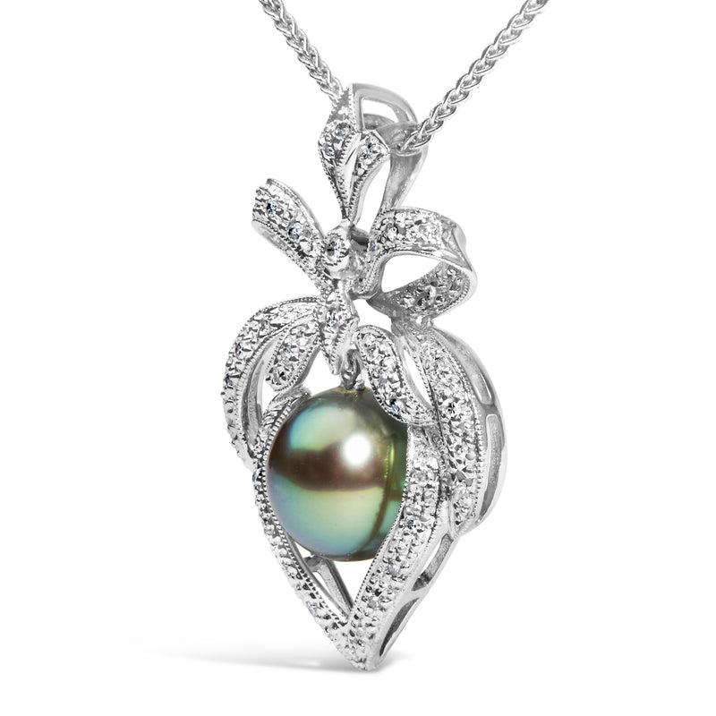 Bids.com 18K 3/4 Cttw Diamond and 12.5 MM Cultured Black Tahitian Pearl Heart Pendant Necklace (G-H Color, SI1-SI2 Clarity) - 18" Inches Necklaces