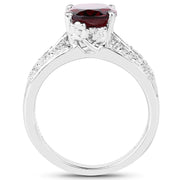 Bids.com 3.23 Carat Genuine Rhodolite and White Topaz .925 Sterling Silver Ring Rings