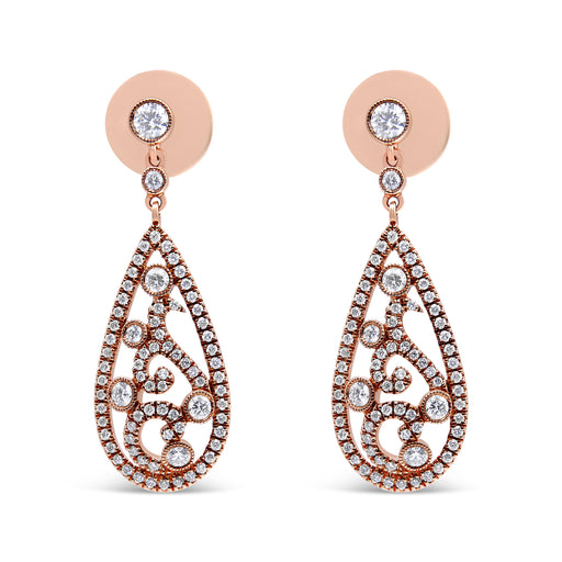 Bids.com 18K Rose Gold 1 1/4 Cttw Diamond Teardrop Shaped Drop and Dangle Screw Back Stud Earring (F-G Color, VS1-VS2 Clarity) Earrings