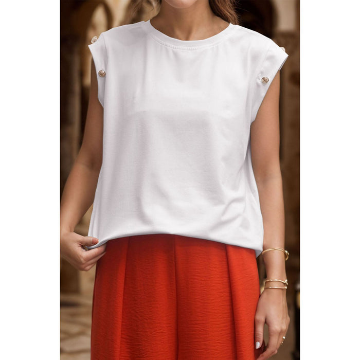 Decorative Button Round Neck T-Shirt